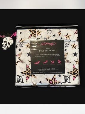 Ed Hardy Full Size 6 Piece Sheet Set New Leopard Stars